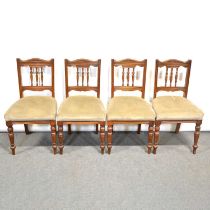 Set of six Edwardian walnut spindle-back dining chairs,
