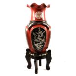 Modern Oriental lacquered vase on stand