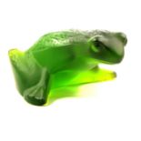 Lalique Crystal, a frosted green glass frog ornament.