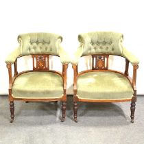 Pair of Edwardian inlaid mahogany tub chairs,