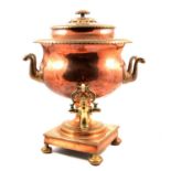 Copper samovar, 19th Century, and a beaded stool,