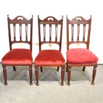Set of four Victorian walnut dining chairs, and a stool,