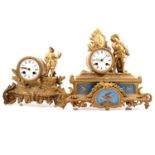 Two French gilt spelter mantel clocks,