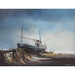 David Weston, Boat at Lowtide, Norfolk; together with two David Weston books