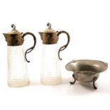 Pair of early 20th century claret jugs, Victorian epergne centre bowl and a pewter bowl