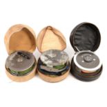 Hardy Bros. 'The Sunbeam' alloy fly fishing reel, 8/9, and two other Hardy reels