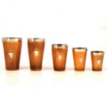 Five silver mounted horn beakers,