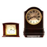 Edwardian inlaid mahogany mantel clock and two others,