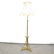 Edwardian brass standard lamp with shade,