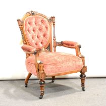 Victorian walnut easy chair,