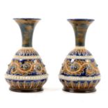 George Tinworth for Doulton Lambeth, a pair of 'Seaweed' stoneware vases, 1877