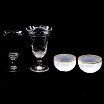 Set of six 19th-century glass finger bowls, and two Victorian celery vases
