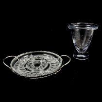 Large Daum clear glass presentation vase, and a glass hors oeuvres dish on stand