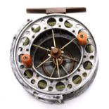 Samuel Allcock & Co, a vintage double ventilated 'The Allcock Aerial' fly fishing centre pin reel