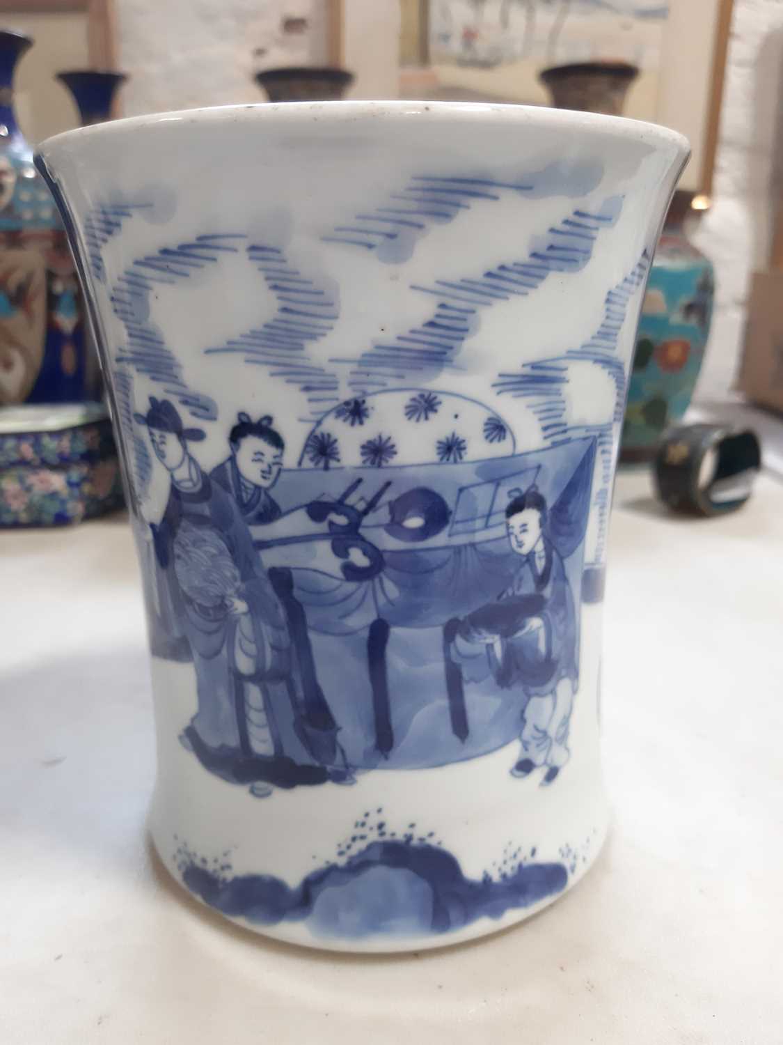 Chinese blue and white porcelain brush pot, - Image 5 of 7