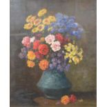 F Roybet, Still life of flowers in a vase,