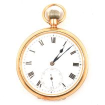 A 9 carat yellow gold open face pocket watch.