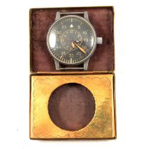 Military interest - a WW2 German Luftwaffe observer's wristwatch in Trench Art case.