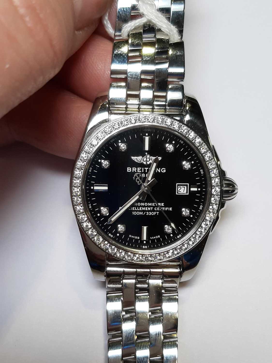 Breitling - a lady's Galactic 29 wristwatch with diamond set bezel. - Image 5 of 10