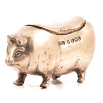 A Victorian silver snuff box modelled as a pig.