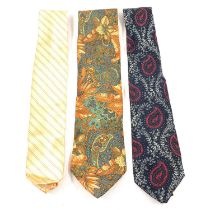 Twenty silk ties including designer names and handkerchiefs.