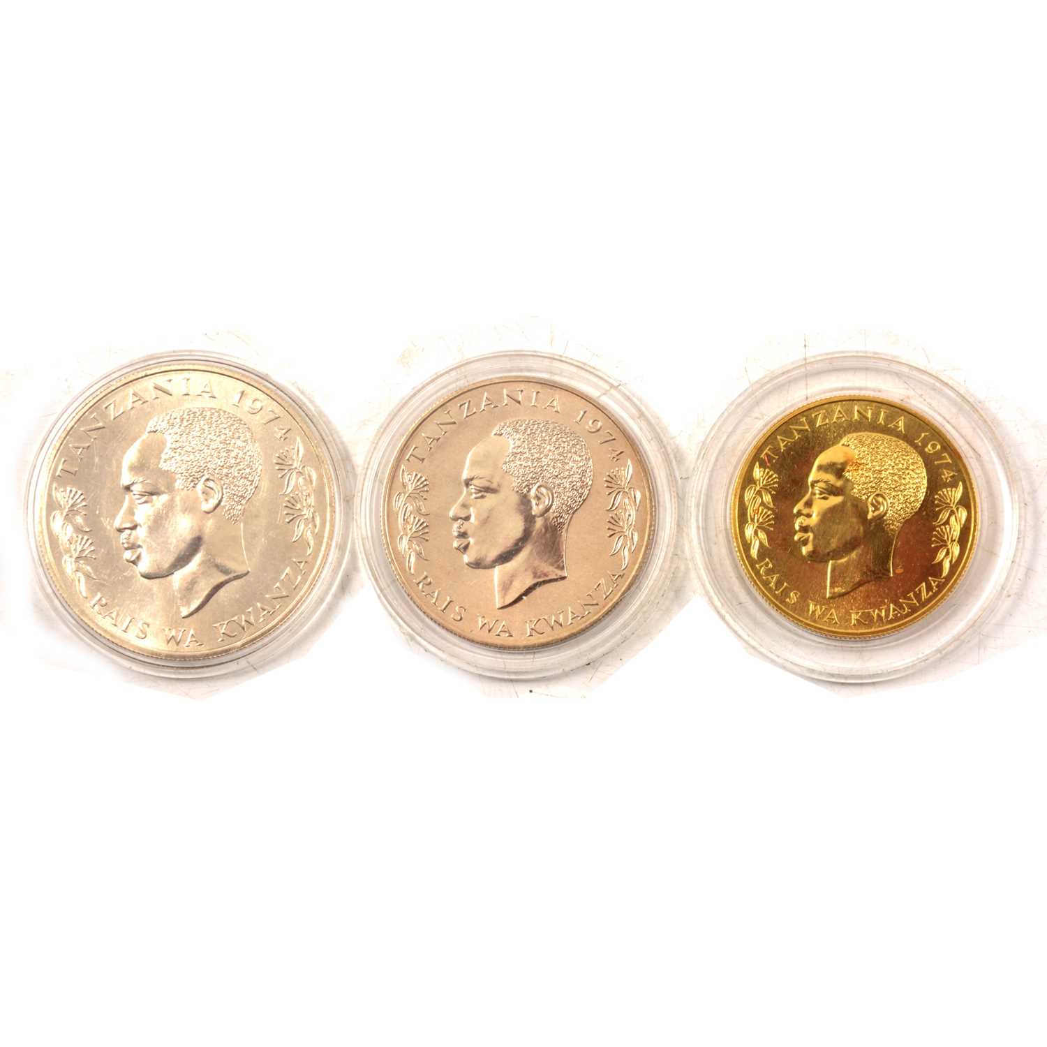 Royal Mint & WWF Conservation gold and silver three coin set, Tanzania, 1974,