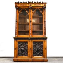 Victorian Gothic revival oak bookcase,