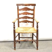 Victorian elm and ash ladder back elbow chair,