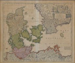 John Baptist Homann, Regni Daniae, hand-coloured map of Denmark,