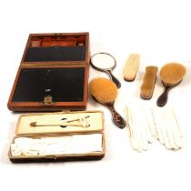 Edwardian silver and tortoiseshell-backed five-piece dressing table set, glove box and writing slope