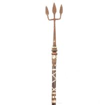 Mandinka tribal hat; fly whisk; sword; spear with trident tip.