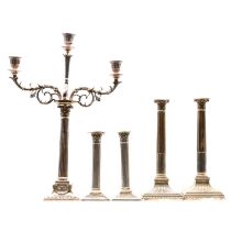 Elkington silver plated candelabra, pair of silver candlesticks and a pair of silver plated candlest