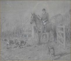 Unsigned pencil study of Huntsman and Hounds.