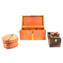 George II caddy box, French bottle set and a collar box,