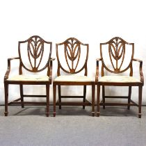 Set of eight mahogany Hepplewhite style shield-back dining chairs,