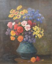F Roybet, Still life of flowers in a vase,