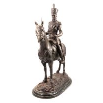 Modern bronze figure, mounted Hussar,