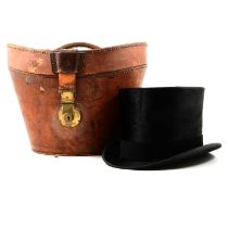 Black top hat, Tress & Co., in a leather box,