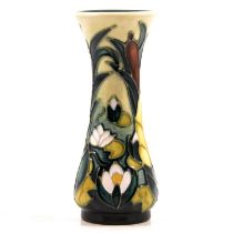 Rachel Bishop for Moorcroft - a slender vase in the Lamia design 13cm, boxed.