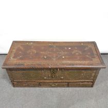Indian hardwood chest, brass and studded decoration,