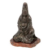 Chinese bronze figure, Guanyin seated,