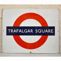 London Underground original platform bullseye enamel sign 'Trafalgar Square'