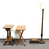 Oak and mahogany stand and three other items