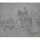 Unsigned pencil study of Huntsman and Hounds.