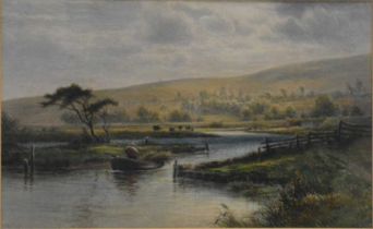 T Miller, Lake scene with man in a boat,