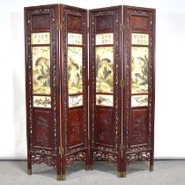 Oriental hardwood four-fold screen