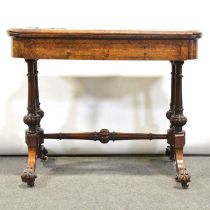Victorian figured walnut and inlaid fold-over card table
