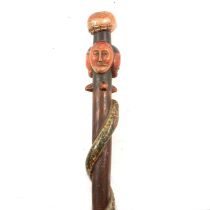 Tribal carved and painted walking stick