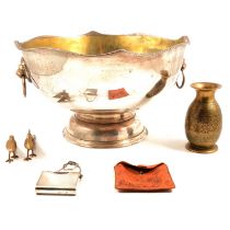 Small silver case for a Common Prayer book, a plated punch bowl, etc