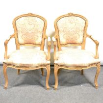 Pair of Louis XV inspired beechwood armchairs